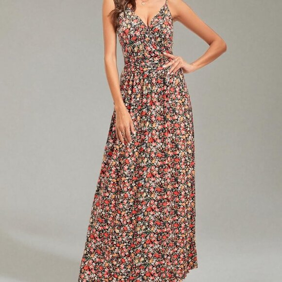 Women Maxi Dress Summer Floral Spaghetti Strap Beach Vacation Casual Flow - Picture 7 of 7